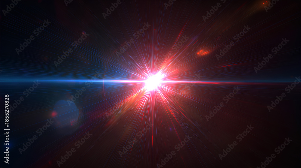 Fototapeta premium Red Glowing Light Star. Lens Flare. explodes bright blue light. Sun glare effect. Bright flash. Stock Illustration