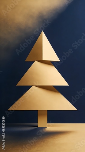 Modern Geometric Gold Christmas Tree Minimalist 3D Holiday Art Design

