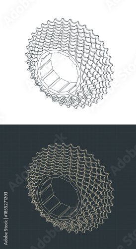 Cassette bicycle sprockets isometric drawings