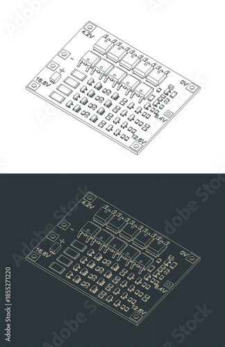 Lithium ion battery management and protection module isometric drawings