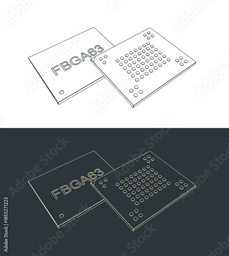 Fine ball grid array memory microchip sketches