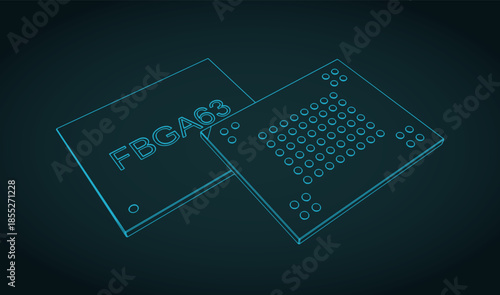 Fine ball grid array memory microchip sketch