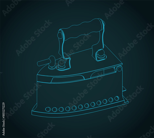 Old charcoal iron isometric blueprint