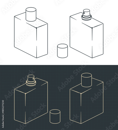 Perfume bottle isometric drawings