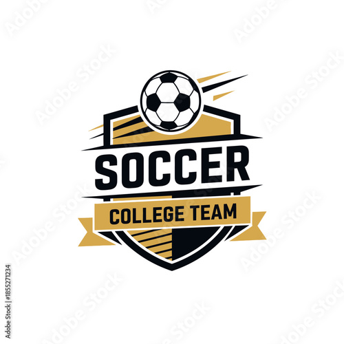 Dynamic soccer college team emblem emphasizing athletic spirit and teamwork