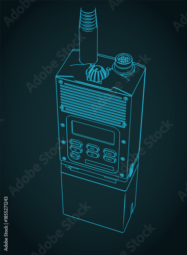 Portable military radio station close-up illustration