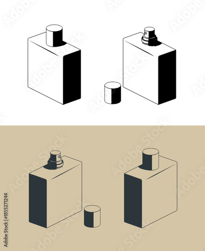 Perfume bottle isometric illustrations