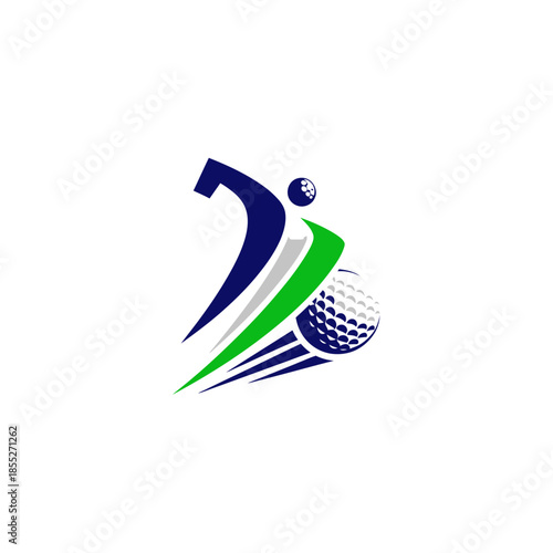 Dynamic golf sports icon with abstract athlete and shot motif for active