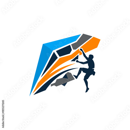 Dynamic rock climbing illustration showing a climber ascending colorful