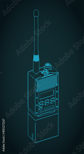 Portable military radio station isometric blueprint