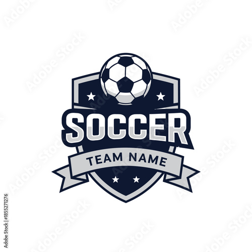 Dynamic soccer team emblem featuring a classic black and white ball with bold