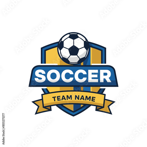 Dynamic soccer team emblem featuring a classic ball and bold shield design