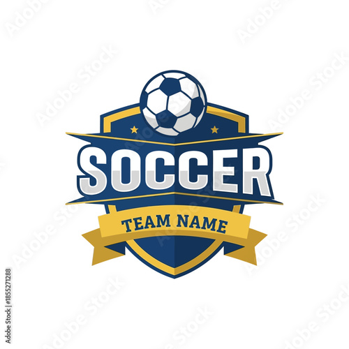 Dynamic soccer team badge with a modern design featuring a football and bold