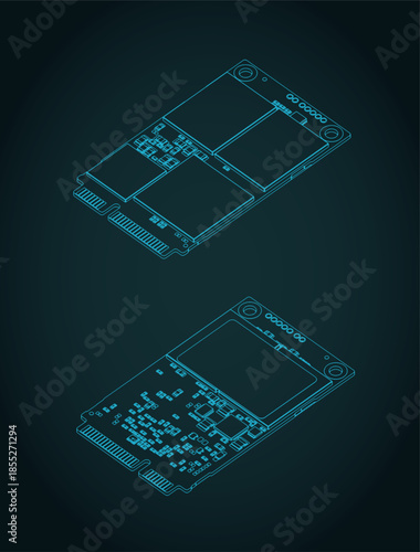 SSD isometric blueprints illustration