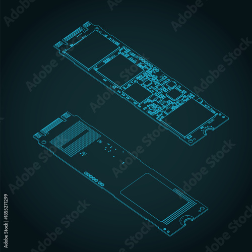 SSD m2 isometric blueprints