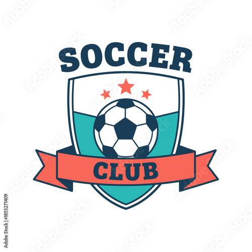 Soccer club emblem featuring a central ball shield and vibrant banner design