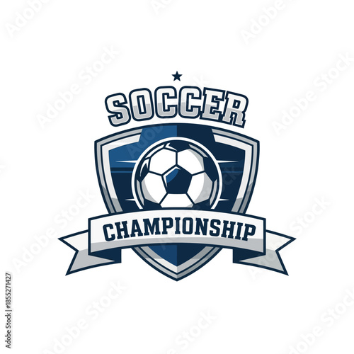 Dynamic emblem showcasing soccer championship with shield and ball motif