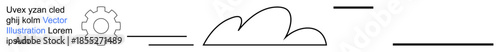 Cloud computing, data integration, technology processes, workflow design, IT systems, automation tools. Abstract ion of a cloud, gear and connecting lines. Cloud computing and data integration