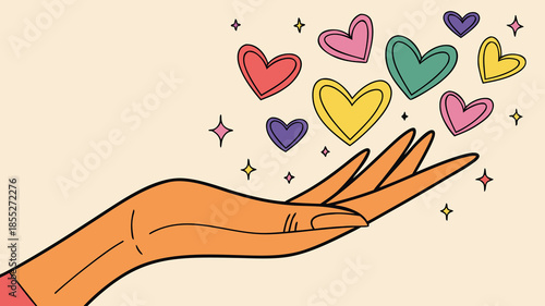 Hand releasing colorful hearts Vector