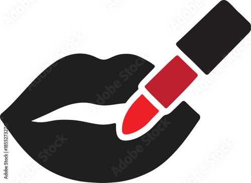 Tableau sur toile Stylized Lipstick Application on Bold Lips Silhouette