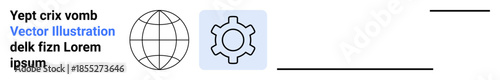 Globe and gear figures express global connectedness and technology concepts. Ideal for business strategy, innovation, process optimization, global operations, technical solutions, education, simple