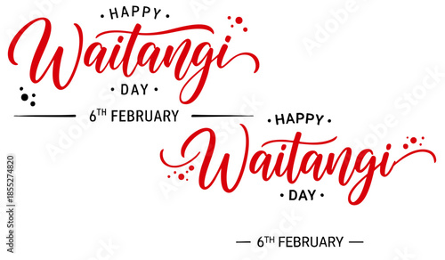 Waitangi day. 6 february New Zealand. Hand lettering design for Waitangi day. Vector illustration Hand drawn text for New Zealand holiday. Script. Calligraphic design for print card, banner, poster.