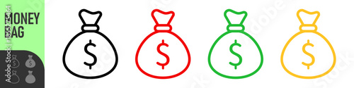 Set of Money bag icons. Line money bag icon , color set sack, Flat Money bag Vector illustration