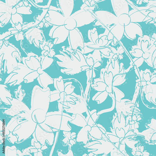 Vector de flores graficas siluetas trazados allover, seamless,  patron sin costuras para repeticion