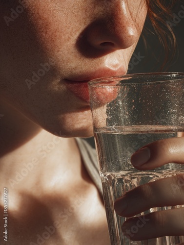 Refreshment: A Woman Drinking Water on a Sunny Day