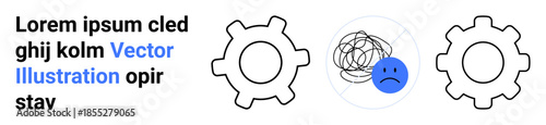 Problem-solving, emotional challenges, mental health, workplace stress, productivity improvement, conflict resolution. Two gear icons surrounding a sad face with a scribble. Emotional challenges