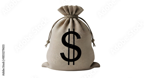 Money bag with dollar sign isolated on transparent background for financial concepts