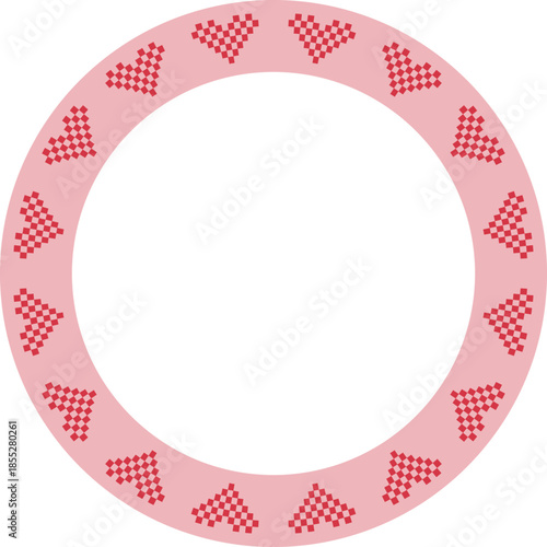 Vector Pink and Red Circular Frame with Geometric Heart Pattern