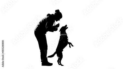 Child Training Dog with Raised Paw on White Background