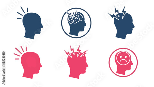 Human Heads Representing Pain, Cognitive Activity, Headache, and Emotional Distress
