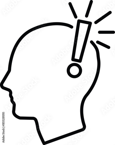 Illustration of a human head profile with an exclamation mark symbolizing a brilliant idea or sudden insight.