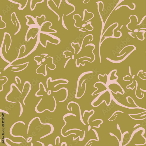 Garabatos en vectores de siluetas de flores silvestres sin costruras, rapport, patron seamless