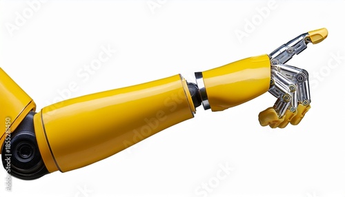 yellow robotic hand holding a bitcoin isolated no background