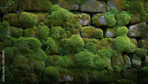 an aged moss covered wall with copy space