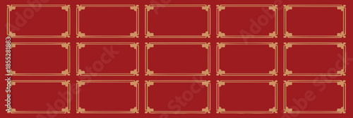 pattern geometric grid of gold frames on red background