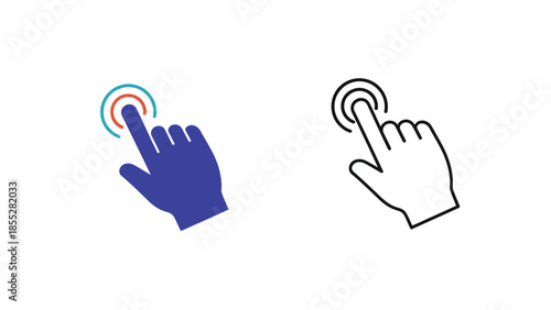 Two hand icons showing a pointing or tapping gesture one in color and one in outline