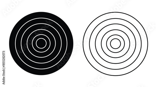 Two concentric circle patterns one black filled and one white outline