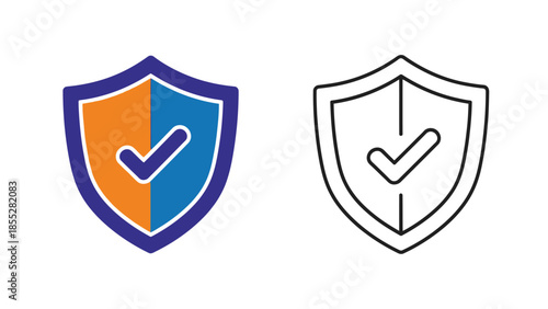 Two shield icons with checkmarks one colored and one outlined showcasing security