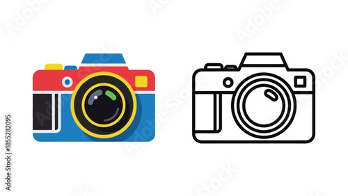 Two camera icons a colorful version and a black and white outline