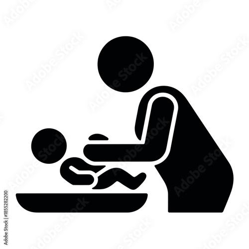 Parent changing a baby's diaper on a changing table in a nursery room.