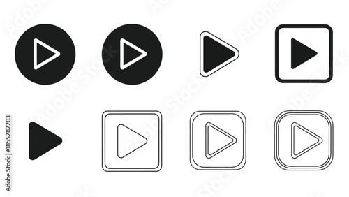 Collection of play button icons in various styles and shapes