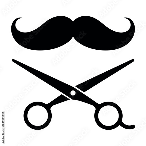 Stylized illustration of a mustache and barber scissors symbolizes grooming and style.