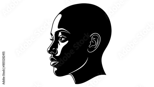 Profile Precision Black and White Vector Head in Left-Facing Silhouette with High-Contrast Facial Contours