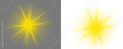 Vibrant yellow starburst lights on black background for design