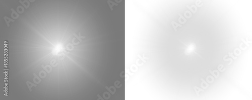 Bright light sources shining on dark background with lens flare effect