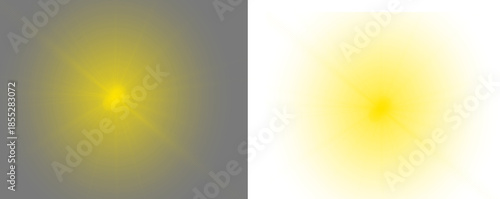 Vibrant yellow light bursts on black background for creative design